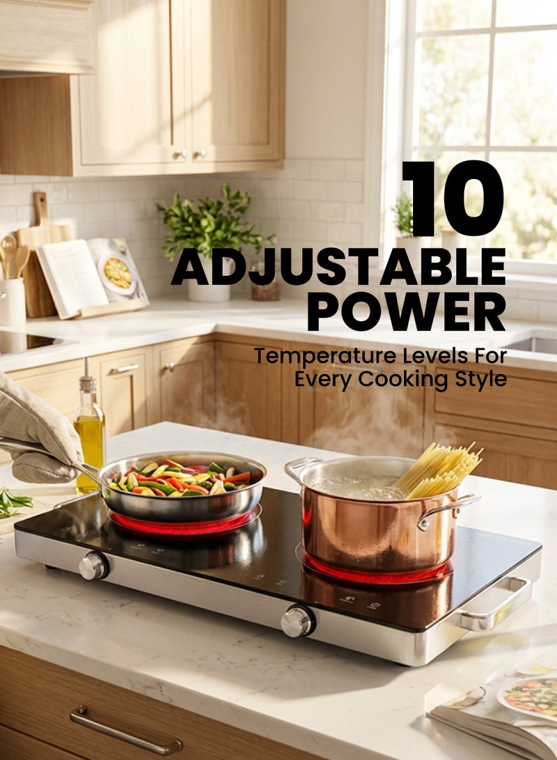 TEAM Infrared Cooker Dual Burner | 2800W High‑Power Electric Hot Plate | Black Crystal Plate | LED Display | Touch & Knob Control | 10 Temperature Levels | 3‑Hour Timer | Fast & Even Heating - Image 5